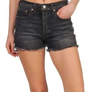 LEVI'S Washed Black Denim Cut Off Shorts